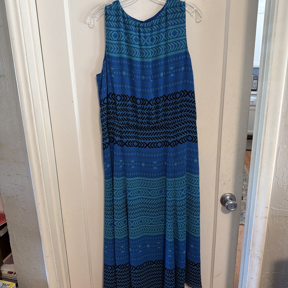 Pendleton Dress Size 14 Blue Geometric Sleeveless Maxi Lined
